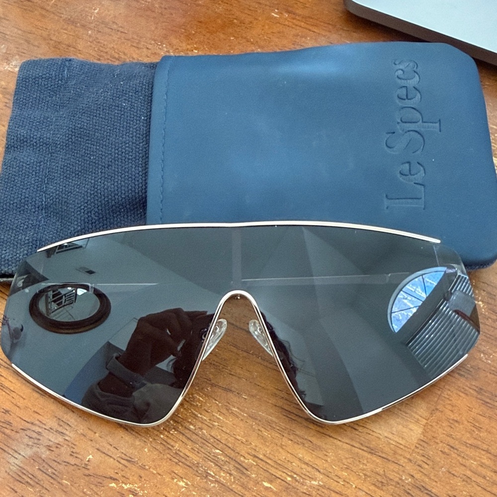 Le Specs Black and Gold Shield Sunglasses